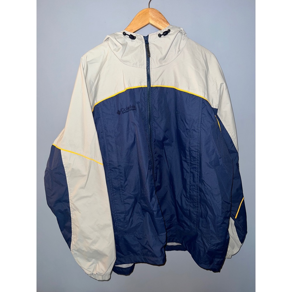 Columbia Sportswear Mens XL Windbreaker Jacket Navy Blue Grey Colorblock Hooded